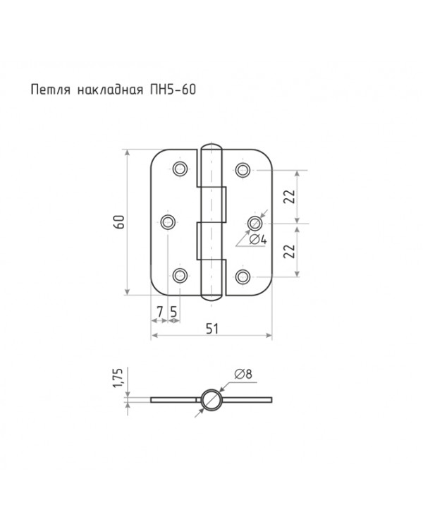 Петля накладная Металлист ПН5-60 желтый цинк-1
